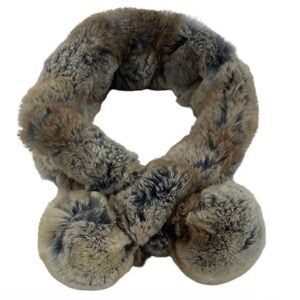 Luxurious Rex Rabbit Fur Scarf in Brown and Gray